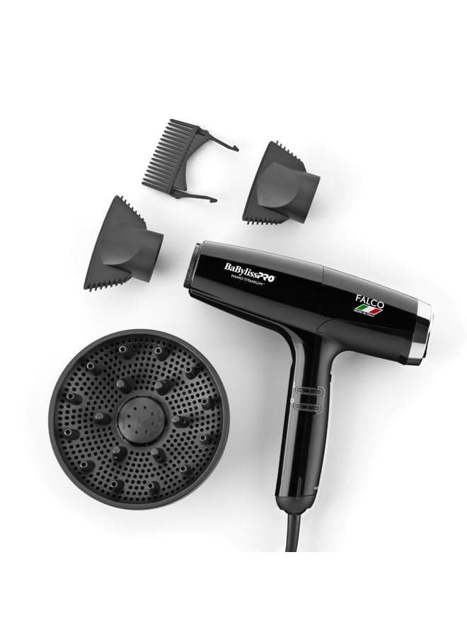 Nano Titanium Professional Italian High-Speed Falco Hair Dryer with Concentrator Nozzles, 2000-Watt Ionic Blow Dryer with Diffuser