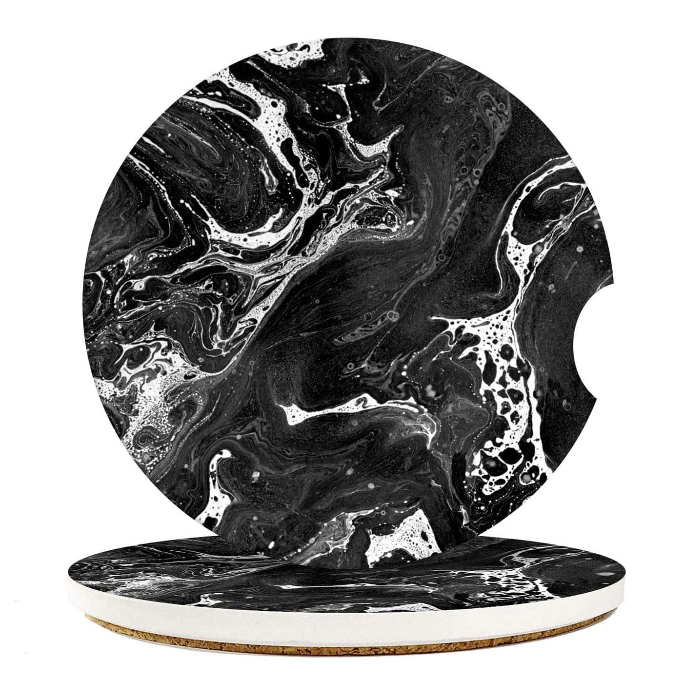 Britimes Absorbent Car Coasters 2 Pack for Cup Holders 256 Ceramic Stone NonScratch Cork Base Drink Coasters Cupholder Black Marble