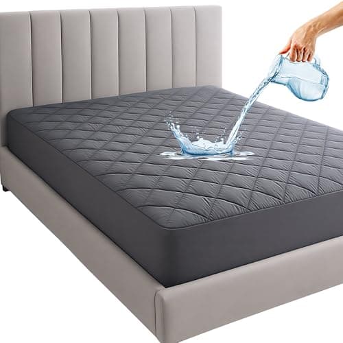 Mattress Protector King Size (6x6 Ft-72x72 in) | Luxury Comfort with Waterproof Cotton Quilted Bed Cover | Thick Quilted Padding, Ultra-Soft & Breathable | Hypoallergenic Elastic Fitted Style- Grey