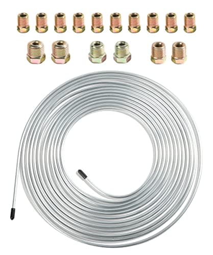 ESEWALAS Flexible Brake Line Tubing Kit25 Feet of 316 Inch Copper Nickel Brake Line with 16 Fittings Rustproof Brake Line Tubing CoilFits for Hydraulic Braking SystemsFuel Systems etcSilver