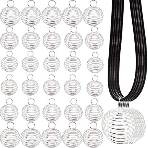 ROYHOO 60PCS Spiral Bead Cages Pendants with 60PCS Chains Silver Plated for Jewelry Making Crafting Findings8mm14mm20mm25mm