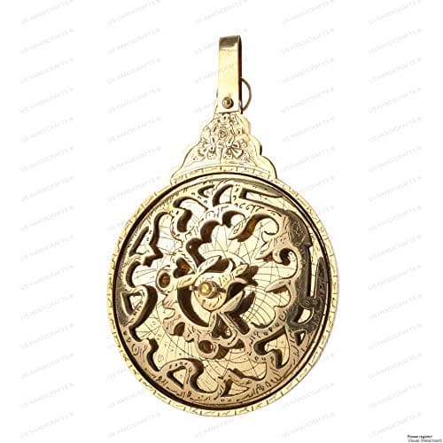 105 Hanging Brass Arabic Astrolabe Globe Maritime Navigational Astrological Calendar Replica Handcrafted Brass Nautical Decor Historical Collectible