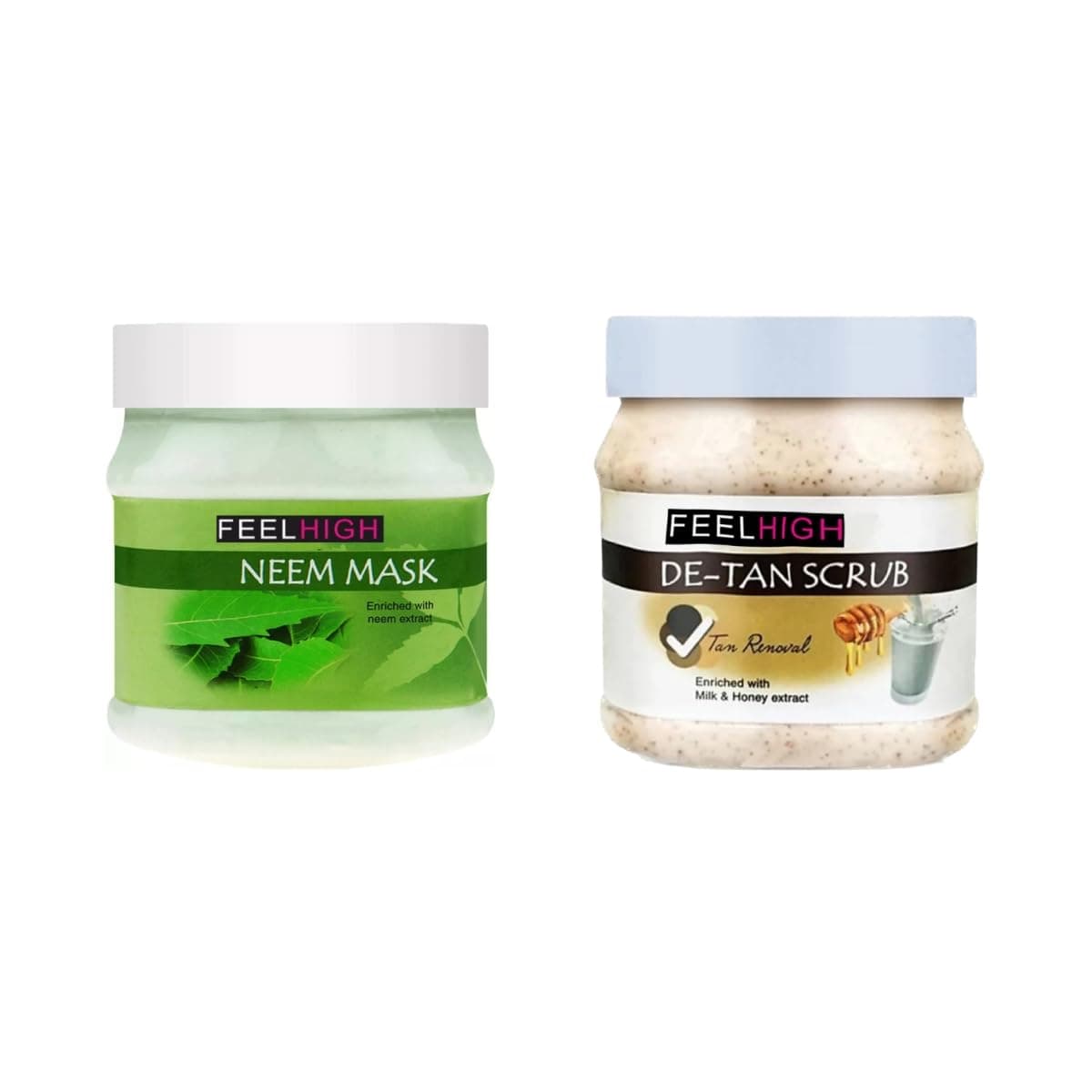Feelhigh Face And Body Neem Mask Fight Wrinkles 500ml And Face Scrub 500ml Neem Mask and Detan Scrub