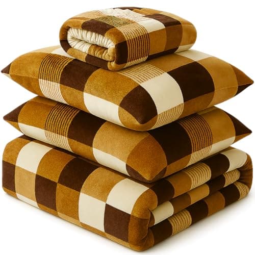 BSB HOME Flannel Winter Bedding Set – 1 Warm Quilt + 1 Fitted Bedsheet with 2 Pillow Covers | Ultra Soft, Cozy & Breathable Bedding Combo for Double Bed (Colour 600 GSM, Beige Brown, Weight 4.5 Kg)