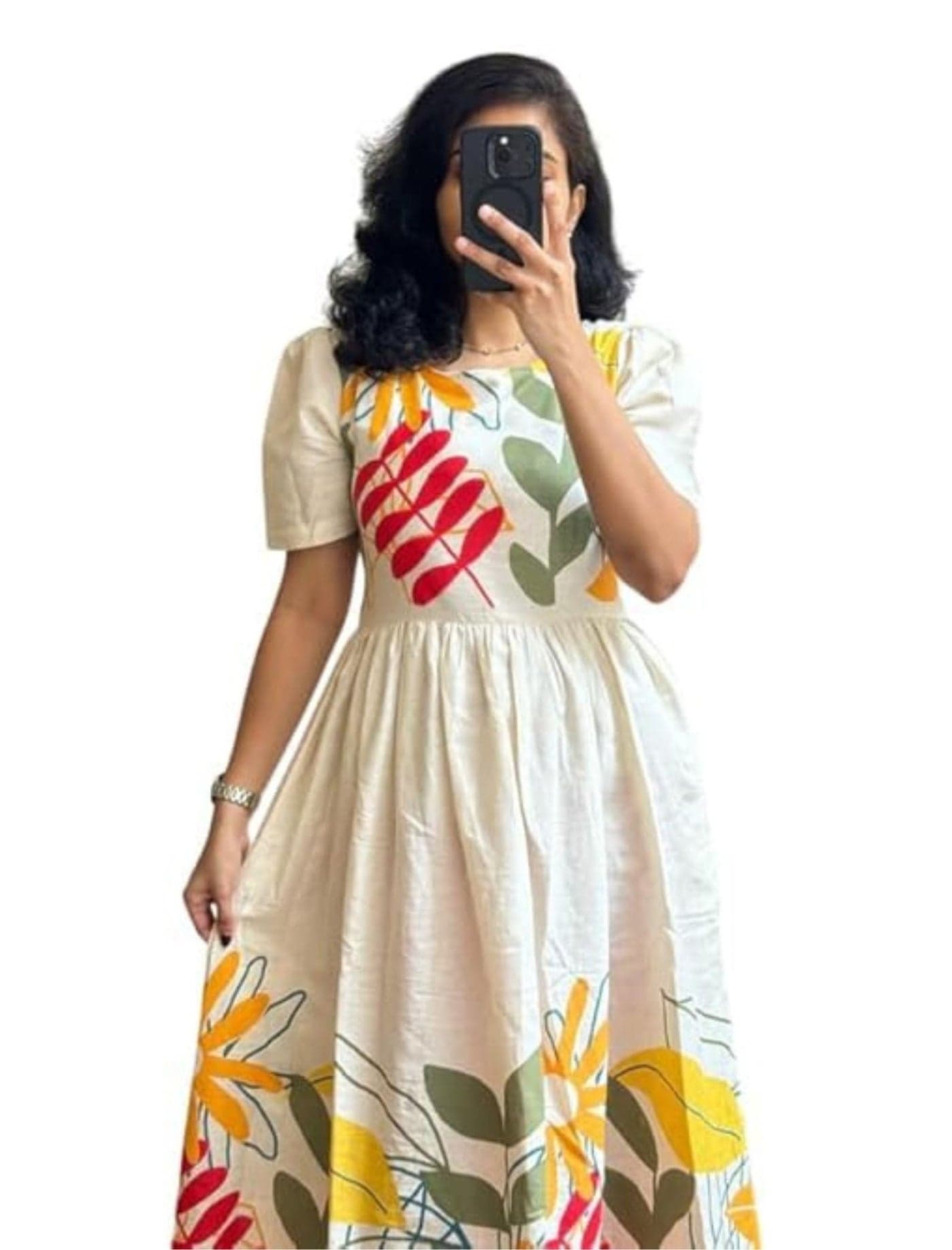 ROYALICA Women's Pure Cotton Maxi Midi Dress Western Dress for Women Elegant Floral Printed Long Dresses | Soft & Breathable Fabric | Casual Trending Dress for Women (in, Alpha, XS, White)