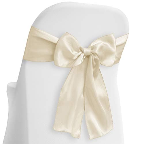 Lann's Linens - 10 Elegant Satin Wedding/Party Chair Cover Sashes/Bows - Ribbon Tie Back Sash - Ivory