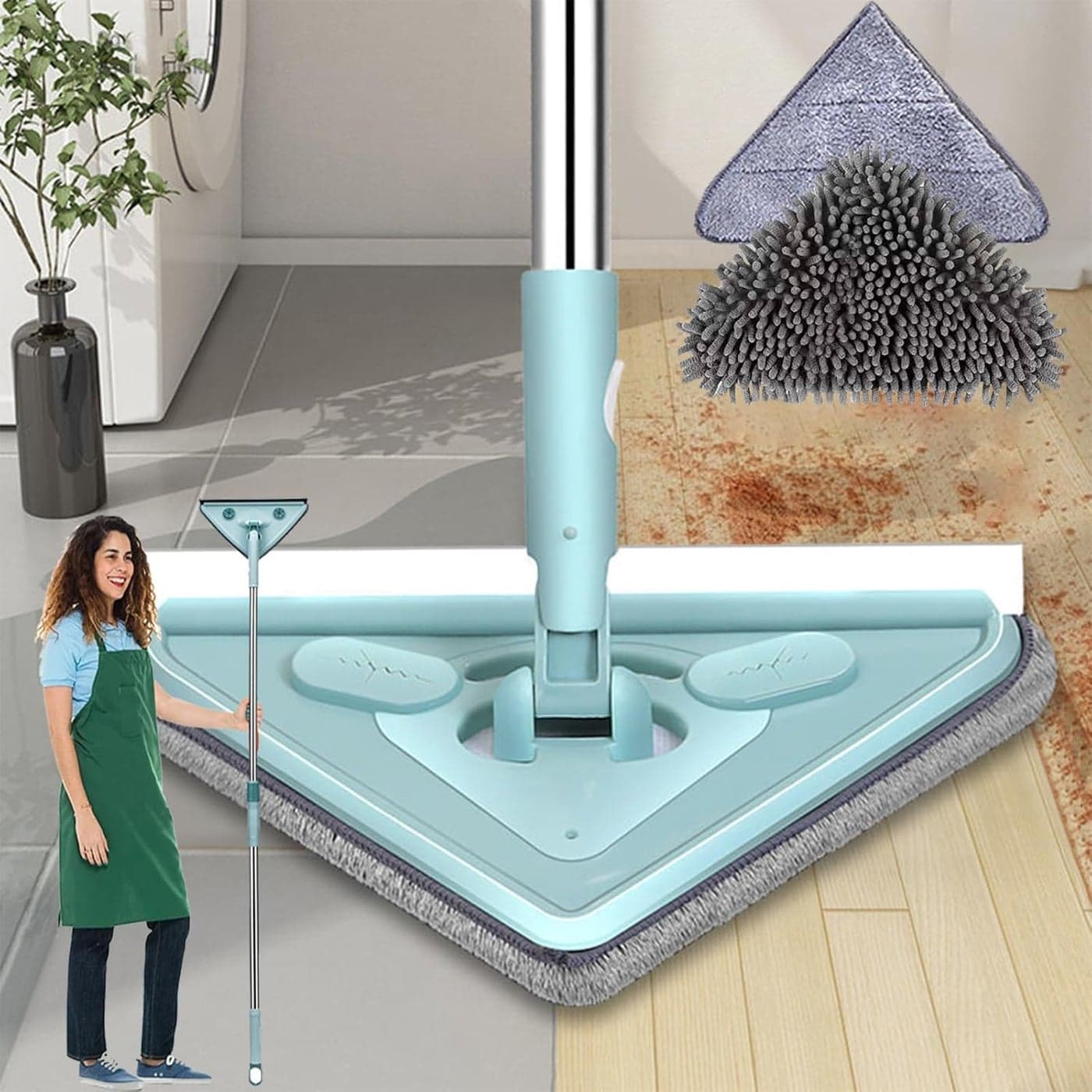 Luteti Wall Mop with Long HandleBaseboard Cleaner Tool with HandleTriangle Mop Microfiber Wall CleanerWall and Floor Cleaning MopAdjustable Extension Pole with 2 Removable Washable Mop Pads