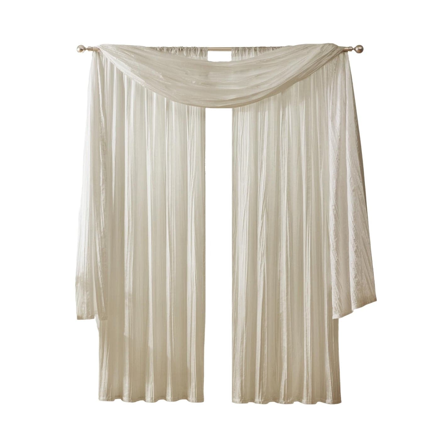 Elrene Home Fashions Athena Faux CrushedSilk Window Curtain Panel and Valance Set 52x95 2 Panels 1 Valance Ivory