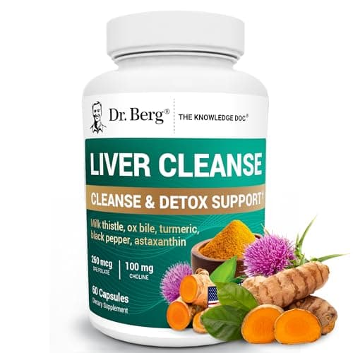 Dr Berg Liver Cleanse Detox Capsules wUnique Blend of Milk Thistle Ox Bile Folate Liver Supplement Includes Turmeric Black Pepper Choline 60 Capsules