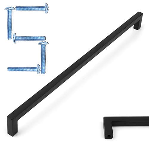 KOOFIZO Solid Square Bar Cabinet Handle - Black Furniture Pull, 12.6 Inch/320mm Screwhole Distance, Pack of 5 for Kitchen Cupboard Door, Bedroom Dresser Drawer, Bathroom Wardrobe Hardware