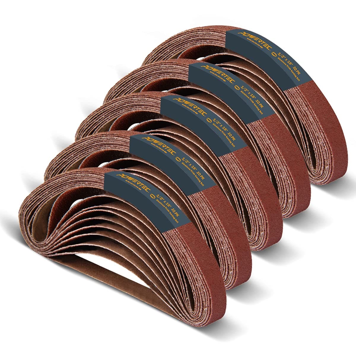 POWERTEC 12 x 18 Inch Sanding Belts 50PK 10 each of 4080120180240 Grits Aluminum Oxide Belt Sander Sanding Belt Assortment for Air File Belt Sander Woodworking Metal Polishing 401821