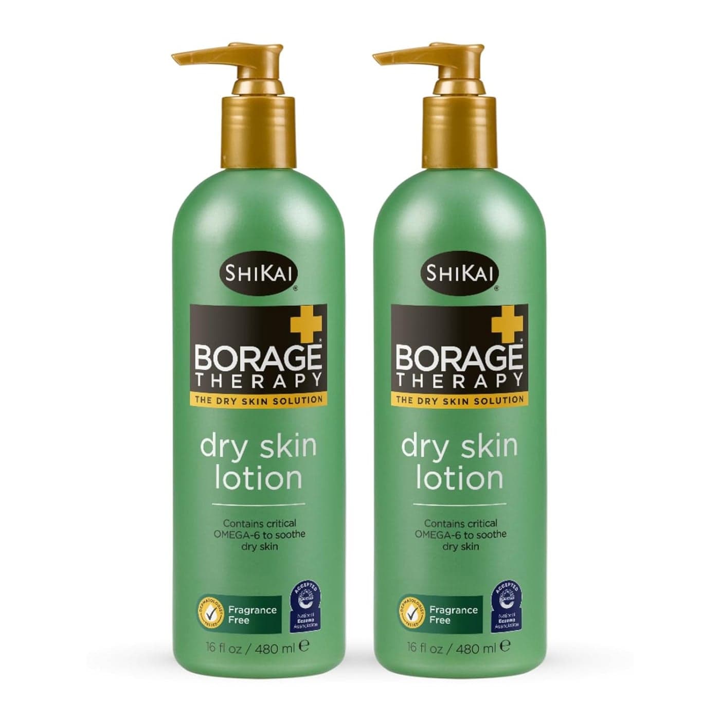 ShiKai Borage Therapy Dry Skin Lotion Moisturizer 16oz Pack of 2 Unscented Skincare Hydrating Lotion for Eczema Dry Hands Body With Oatmeal Shea