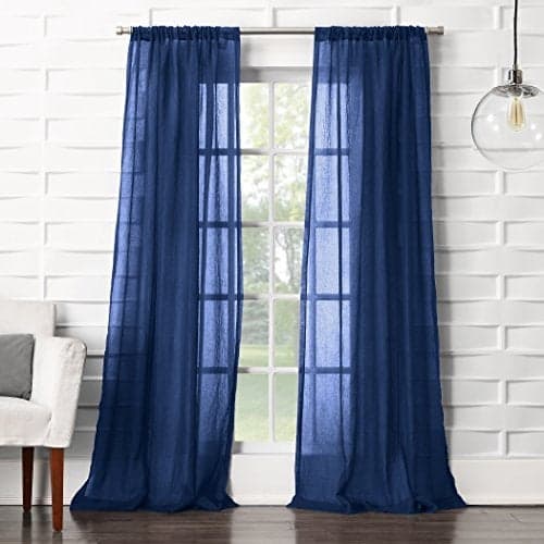 No. 918 Tayla Crushed Texture Semi-Sheer Rod Pocket Curtain Panel, 50" x 84", Indigo