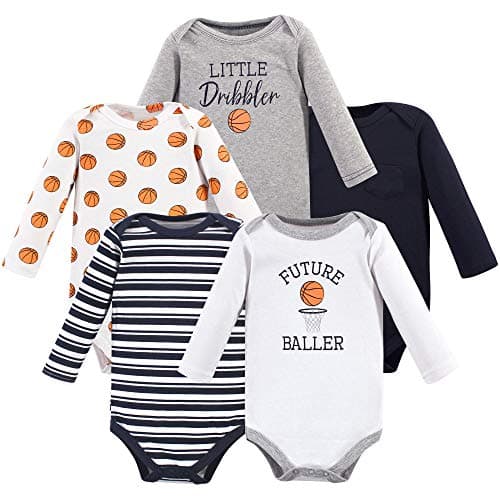 Hudson Baby Unisex Baby Cotton Long-sleeve Bodysuits, Basketball, 6-9 Months US