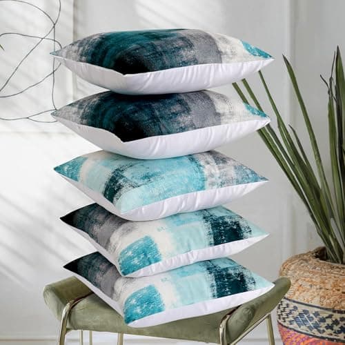 RD TREND® Velvet Satin Cushion Covers 16 Inch x 16 Inch |Art Decorative Throw Pillows for Sofa, Couch, Living Room, Home Décor Cushion Cover Set of 5 (Turquoise)