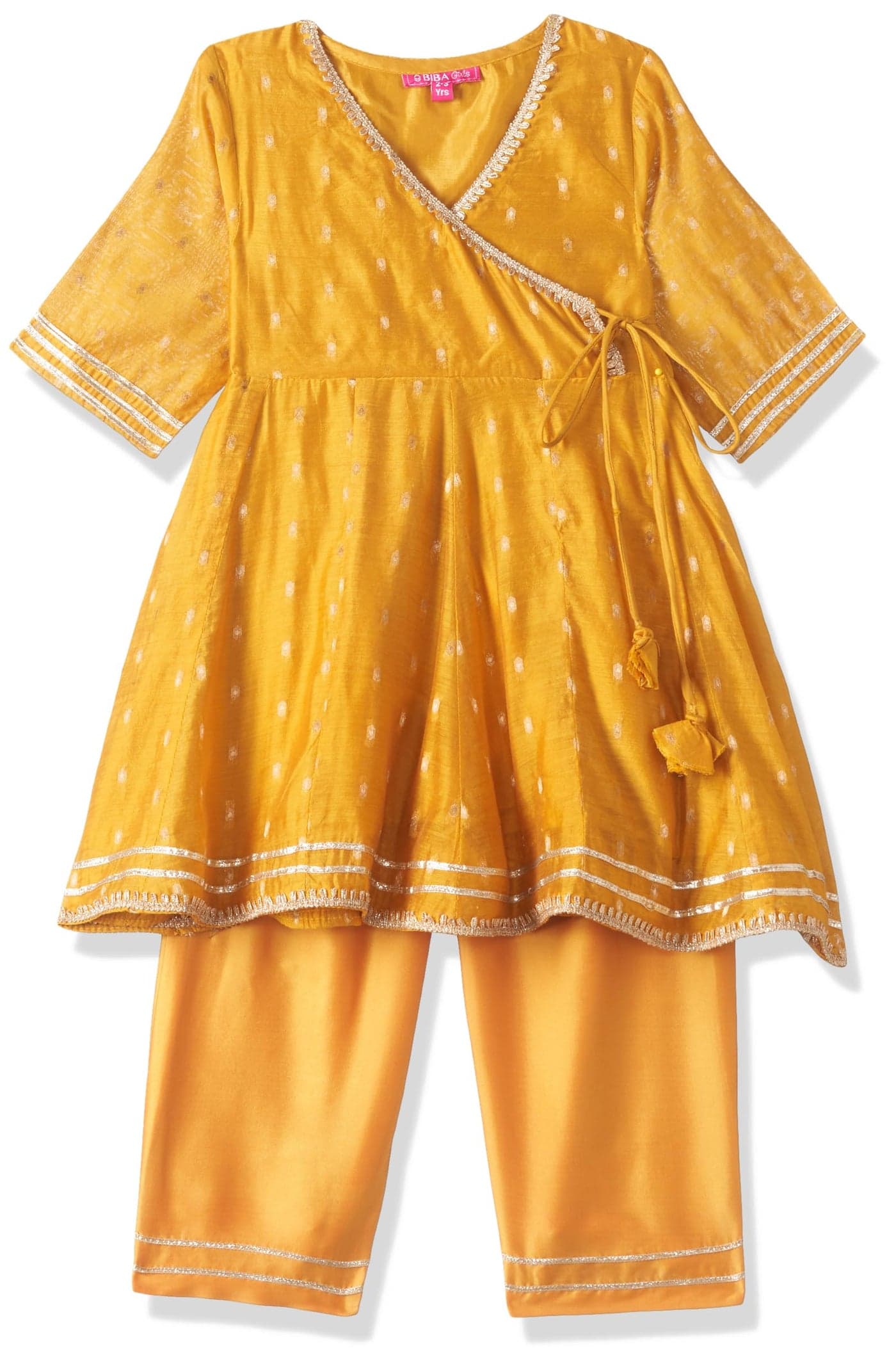 Biba Girls Yellow Polyester Anarkali Suit Set_12-13 Year