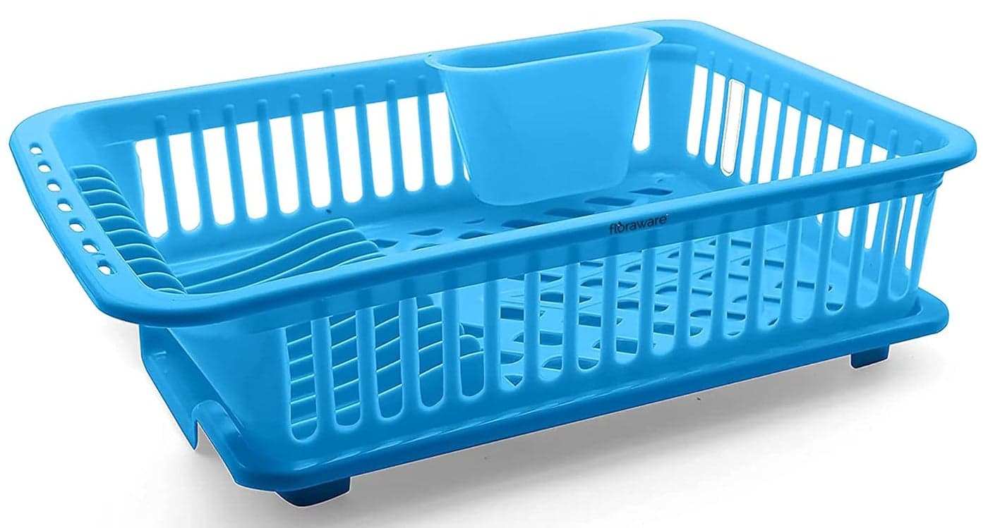Floraware FI Unbreakable Kitchen Sink Dish Drying Corner Dish Drainer and Drying Rack for Kitchen Blue