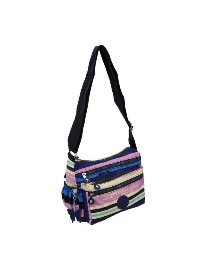Caprice Collection Unisex Medium Crossbody Bag – Waterproof Nylon, Lightweight & Compact, Multi-Color Horizontal Stripes