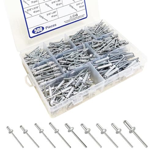 Maozaa 500 PCS Aluminum Blind Rivets, 9 Sizes Pop Rivets Assortment Kit (1/8"x1/4", 5/16", 3/8", 1/2"; 3/16"x5/16", 3/8", 1/2", 5/8", 1"), Blind Rivet (Silver)