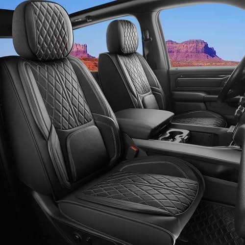 DuDuWang Car Seat Cover Custom Fit for Dodge Ram 1500 2500 3500 2002-2026 Faux Leather Seat Cover Set Compatible with Crew Quad Regular Cab Pickup Truck Cushions (Black, Front Seat)
