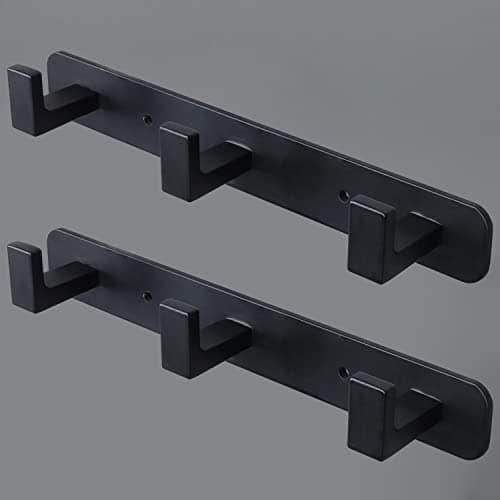 Vanloory Coat Rack, Heavy Duty Stainless Steel 3 Tri Coat Hook Hanger, Wall Mounted Wall Hooks, Rustic Clothes Hook/Key Hook Rail for Bathroom Kitchen Entryway(2 Pack, 3 Hook Black)