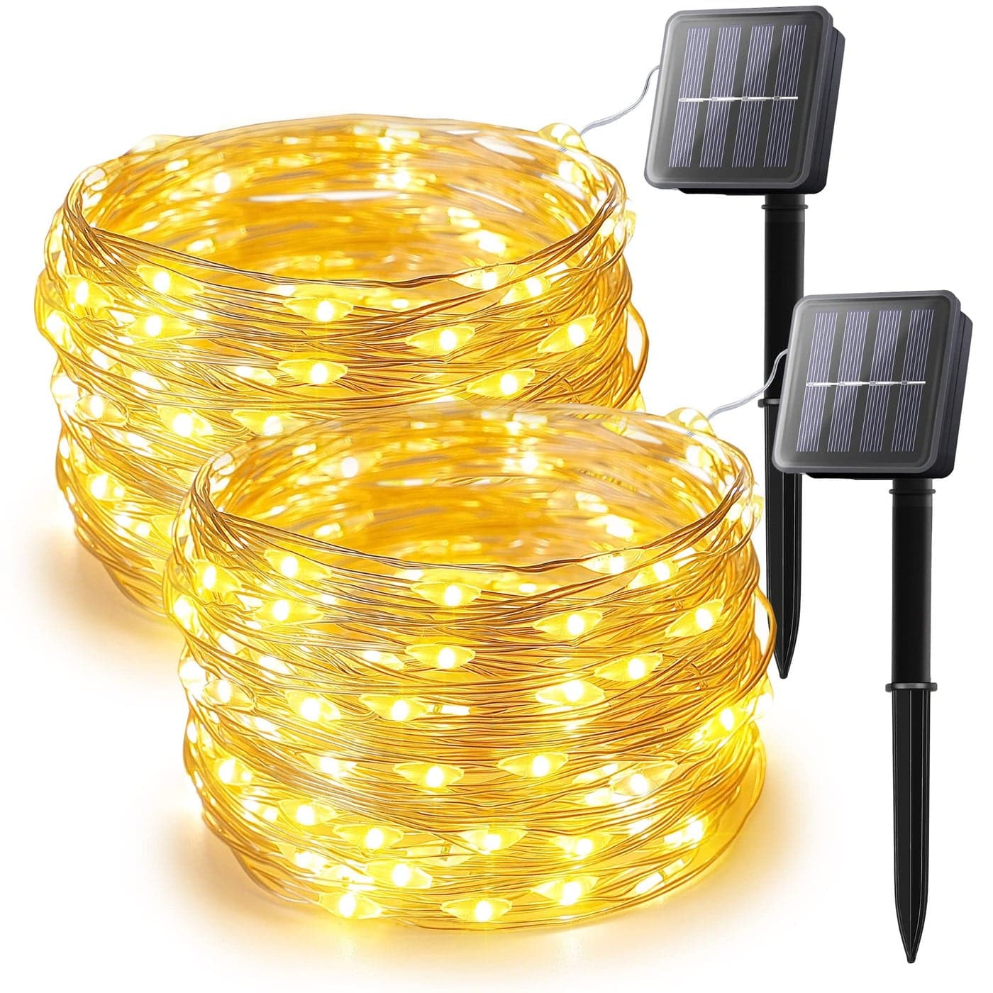woohaha Solar String Lights2 Pack 33FT 100 LED Solar Fairy Lights Outdoor Waterproof 8 ModeSolar Twinkle Outdoor Light Decorative Copper Wire for TreeGardenChristmasPatioHomePartyWarm White