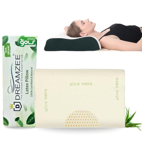 DREAMZEE Certified 100% Natural Latex Pillow with Aloe-Vera Zipper Fabric for Side and Stomach Sleepers | Organic Bed Contour Pillow Size 23x16 Inches - with Organic Pillow Cover (Pack of 1Pc)