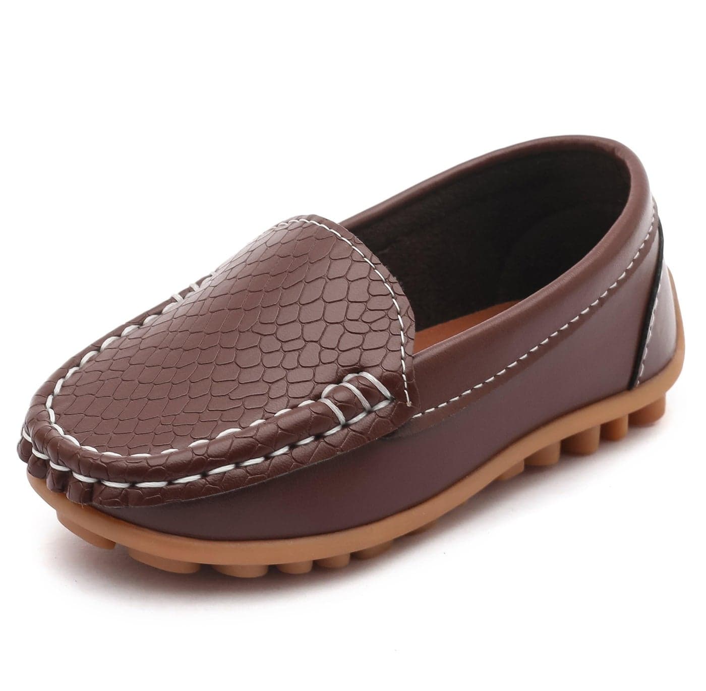 LONSOEN Toddler/Little Kid Boys Girls Soft Synthetic Leather Loafer Slip-On Boat-Dress Shoes/Sneakers,Brown,SHF103 CN30