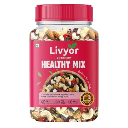 LIVYOR Healthy Mix Nuts, Seeds and Berries Combo Pack - 400Gm | Mix Dry Fruits | Trail Mix | Cashews & Almonds | Black Raisins | Pumpkin | Sunflower & Flax | Cranberries | Cherries & Dried Amla