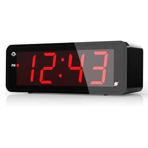 KWANWA Alarm Clock, Large Display 1.8" LED Numbers, Adjustable Led Brightness, Battery Operated, 12/24Hr, Snooze, Clearly Visible Day and Night, Loud Alarm Clock for Heavy Sleepers Adults