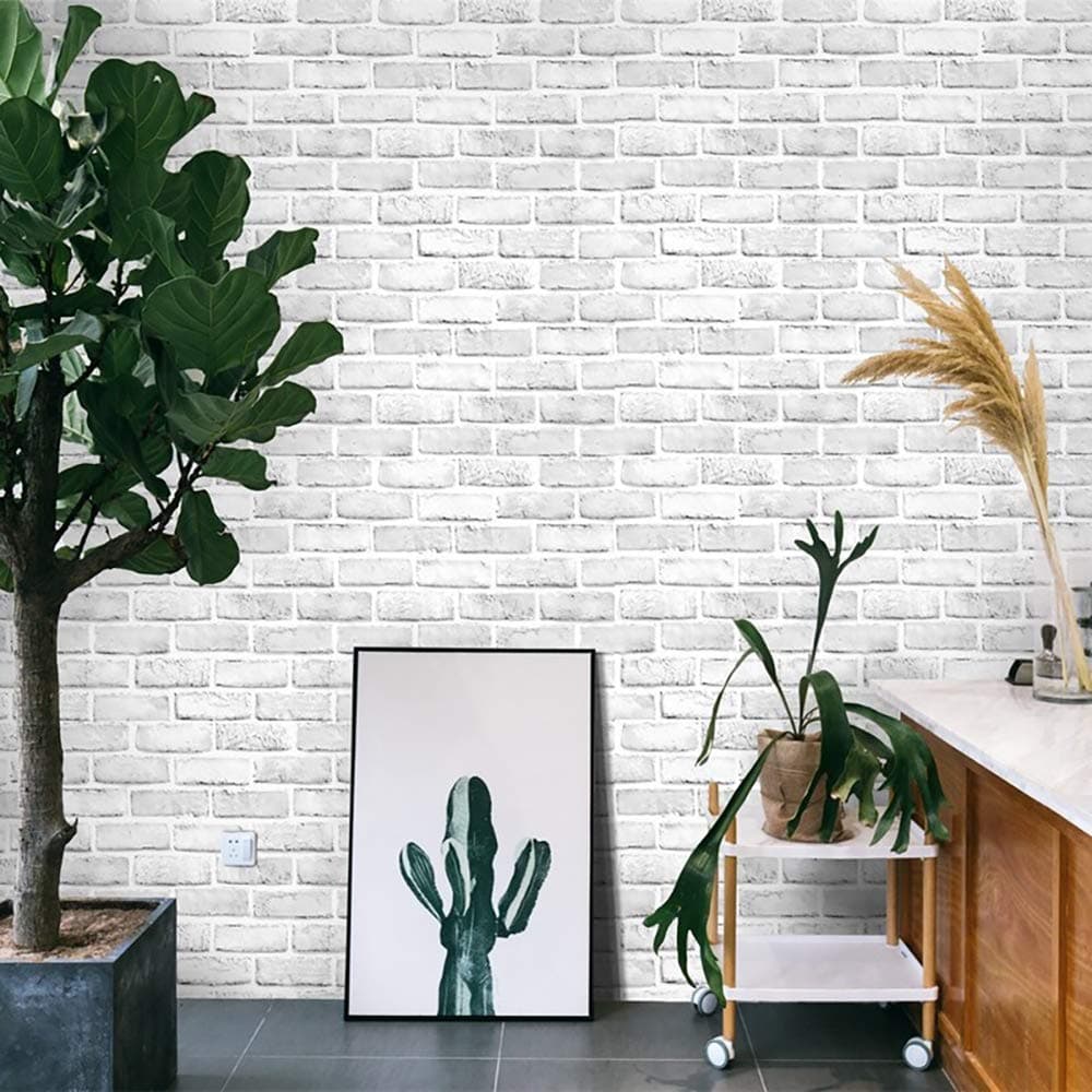 Cohoo Home Brick Wallpaper Peel and Stick Contact Paper 393inL 18inW Faux 3D Brick Contact Paper for Walls White Gray Grey Self Adhesive Removable Wallpaper Backsplash Bedroom Wall Sticky Waterproof
