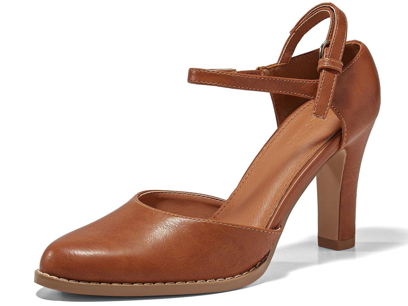 Coutgo Womens Chunky High Heels Closed Pointed Toe Ankle Strap Pumps Vintage DOrsay Dress Party Shoes Brown Size 11