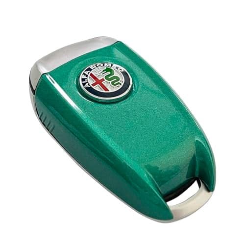 ABS Carbon Fiber Style 3D Color Black Logo Car Smart Remote Key Fob Cover Case Replace for Alfa Romeo Giulia Stelvio Tonale (Color Logo, Green A)…