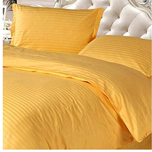 Divine Overseas Premium Satin Stripes Hotel 100% Cotton 220 Thread Count (TC) (108" x 108" 1 Bedsheet + 2 Pillow Covers, Yellow)