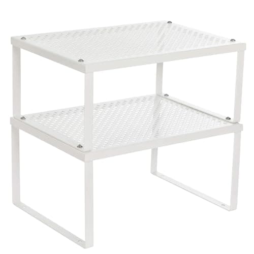 SONGMICS Spice Racks, Set of 2 Metal Cabinet Shelf Organizers, Countertop Organizers, Shelf Risers, Stackable, Expandable, White UKCS01WT
