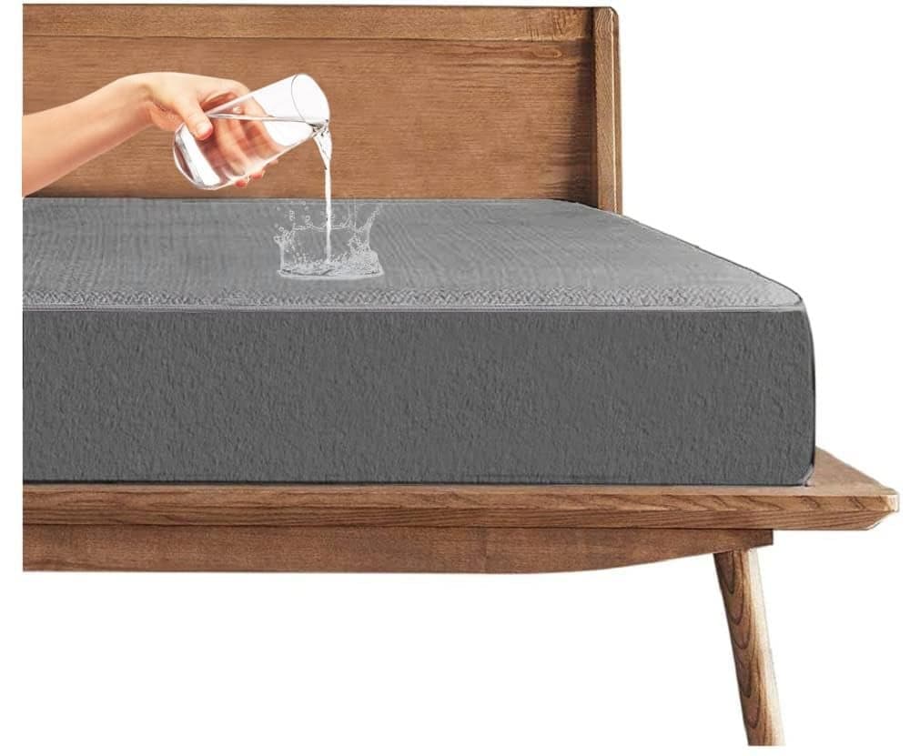 Trance Cotton Feel Terry Ultra Soft Waterproof Mattress Protector | Breathable - Hypoallergenic Mattresses Cover (78x66 inch | 6.5x5.5 feet, Grey - Pack of 1)