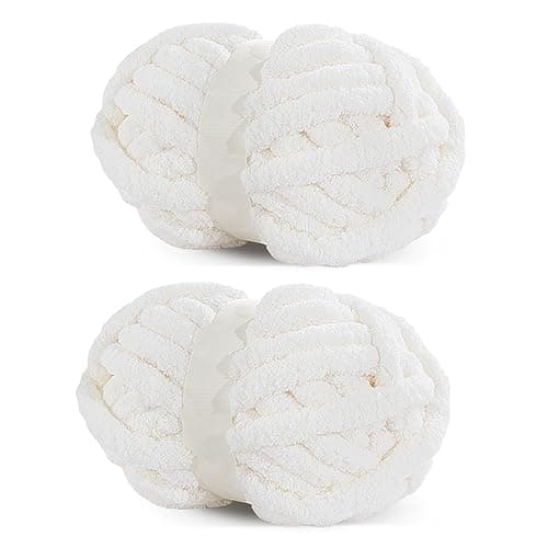 HOMBYS White Chunky Chenille Yarn for Crocheting, Bulky Thick Fluffy Yarn for Knitting, Super Bulky Chunky Yarn for Hand Knitting Blanket, Soft Plush Yarn, 2 Jumbo Pack (27 yds,8 oz Each Skein)