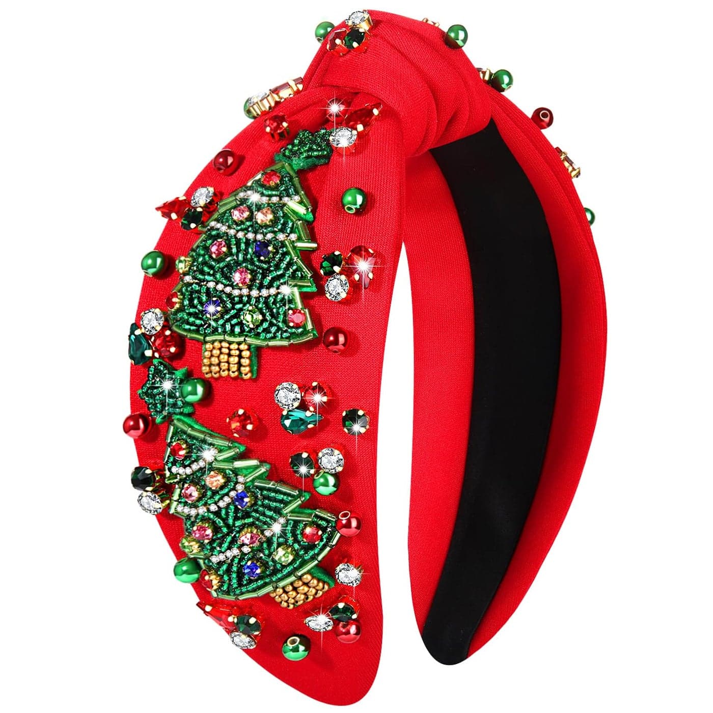 Christmas Headband for Women Beaded Christmas Tree Reindeer Snowflake Headband Jeweled Rhinestone Pearl Knotted Headband Christmas Holiday Hair Accessories Outfit Party Favors Xmas Tree 1 Red