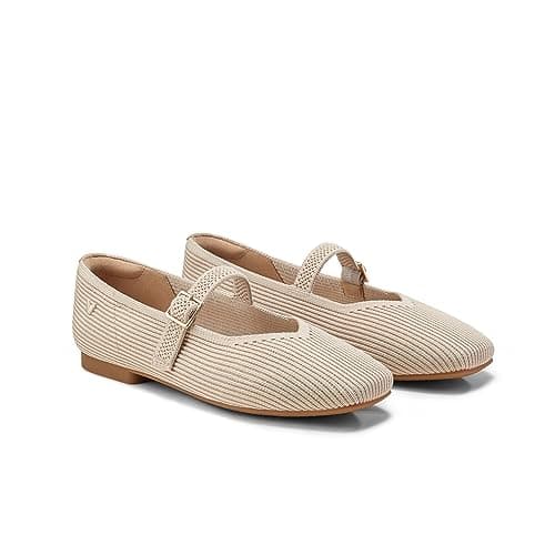 VIVAIA Margot Mary Jane Women Flat Shoes Comfortable Slip on Square-Toe Ballet Flats with Arch Support Washable Shoe Almond Size 9.5