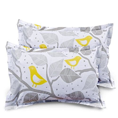 Huesland by Ahmedabad Cotton 144 TC Pillow Cover Set of 2 - Grey & Yellow
