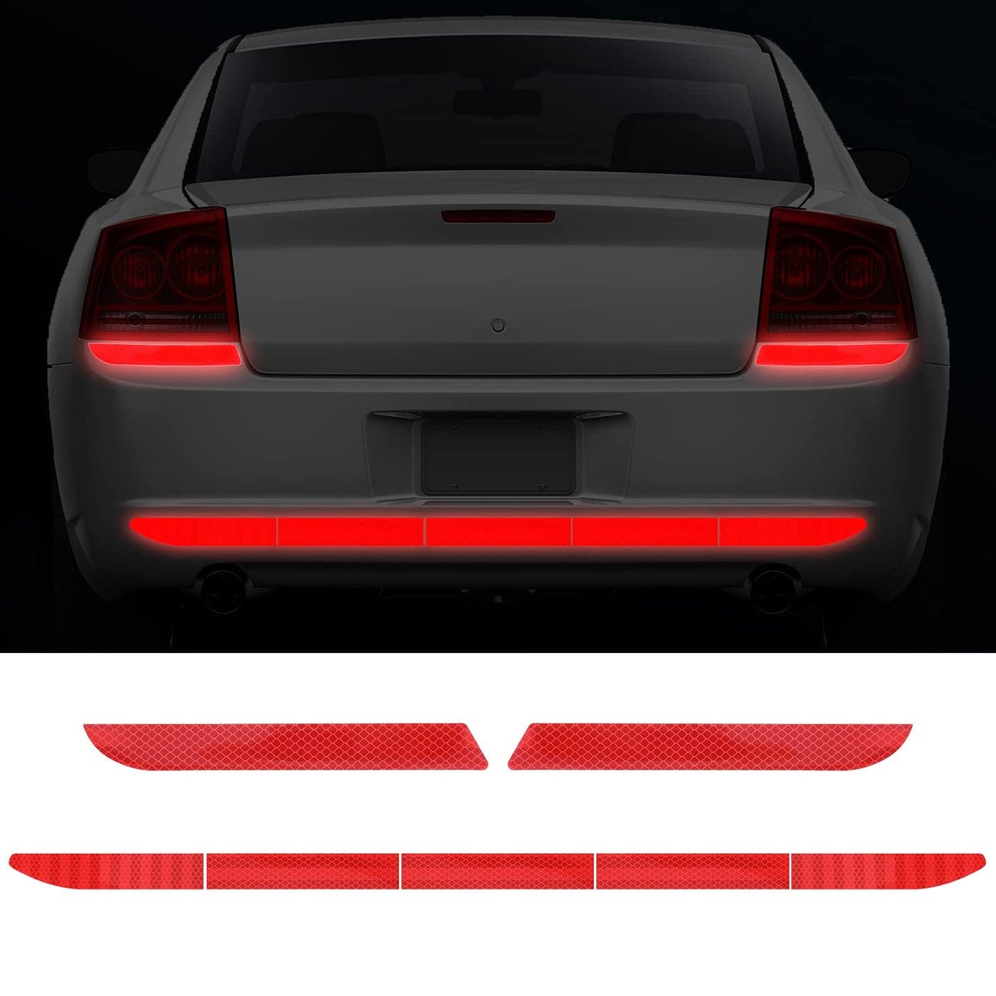 Frienda 7 Pcs Auto Strong Reflective Stickers Includes Car Bumper Reflective Stickers Car Trunk Mirror Decals Night Visibility Waterproof Self Adhesive Decals for SafetyRed