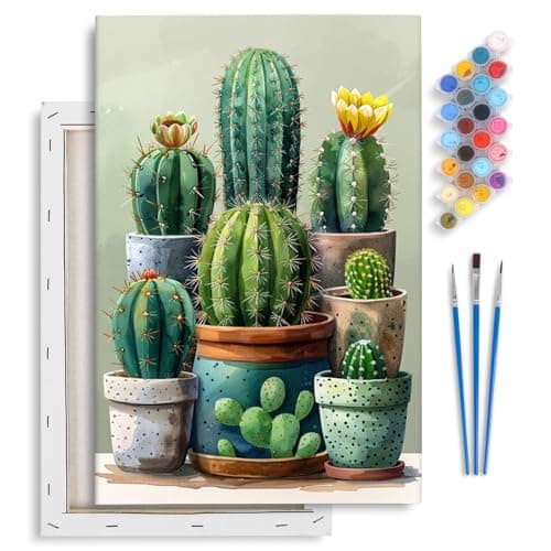Yezavesu Framed Paint by Numbers Kit for Adults Beginner Kids Ages 812 Cactus Paint by Numbers with Frame DIY Number Painting for Adults Plant for Home Wall Decor Gift 8X 12 inch