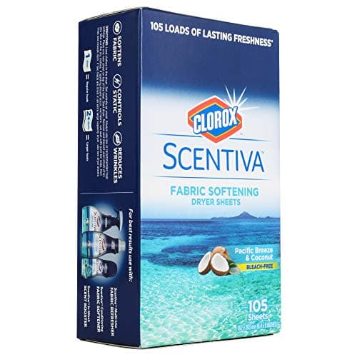 Clorox Scentiva Fabric Softener Dryer Sheets, Pacific Breeze & Coconut Scent - Wrinkle Reducing Scented Softening Laundry Dryer Sheets for Great Smelling Clothes, 105 Count
