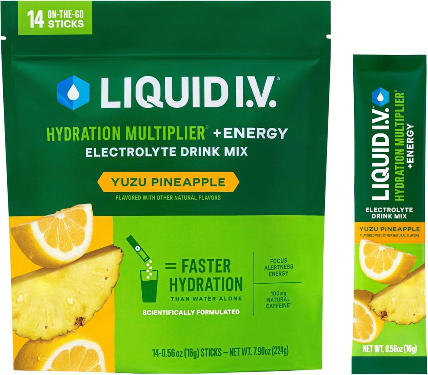 Liquid IV Hydration Multiplier Energy Yuzu Pineapple Electrolyte Powder Drink Mix 1 Pack 14 Servings