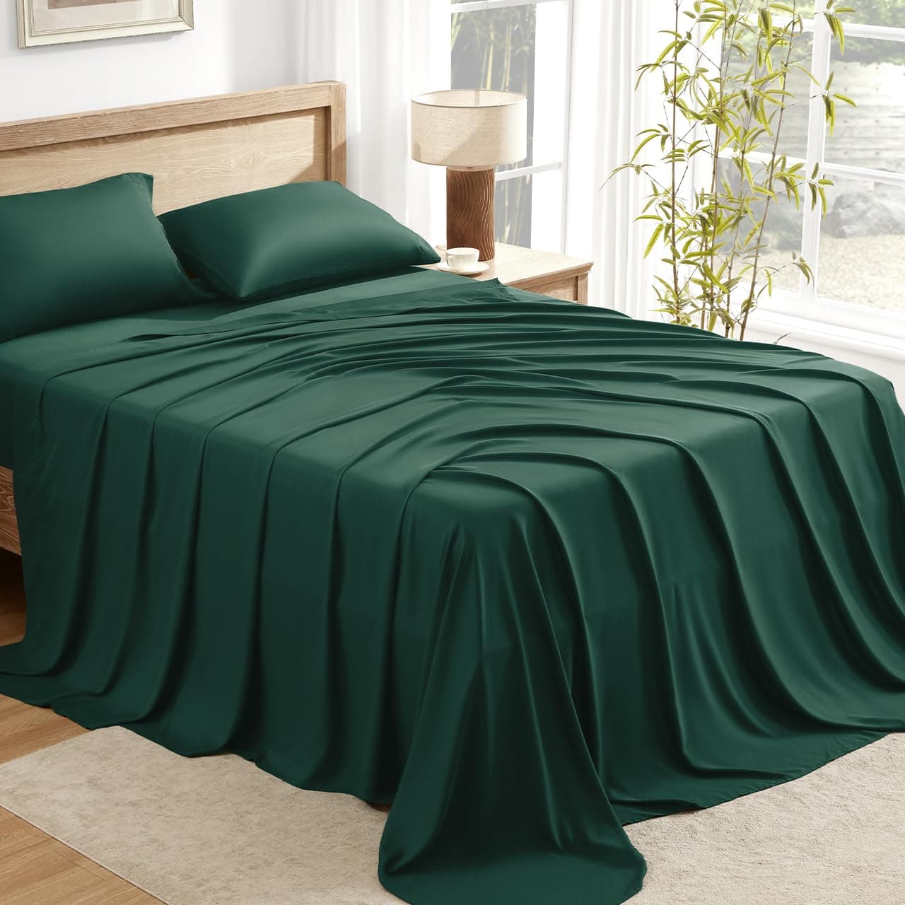 Andency King Size Sheets Set 100 Viscose Derived from Bamboo Cooling Summer King Sheets Deep Pocket Up to 16 Silky Soft Bed Sheets Hotel Bedding Sheets Pillowcases Dark Emerald Green