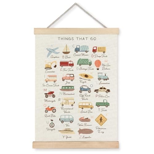 Supwhd Classroom Wall Decor, Vehicle Alphabet Wall Art Poster, Alphabet ABC Educational Poster Wall Art for Toddler Kids Room Playroom Classroom Preschool Decor, 12x16