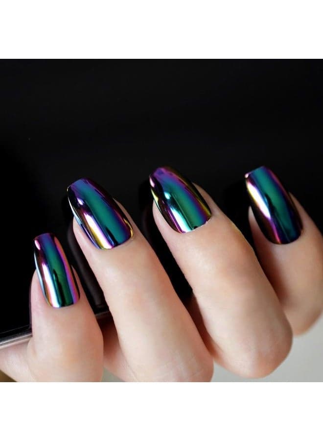 Super Holographic Blue Purple Coffin Nails Mirror Chrome Square Ladies Fake Nails Quality Tips for fingers Z905