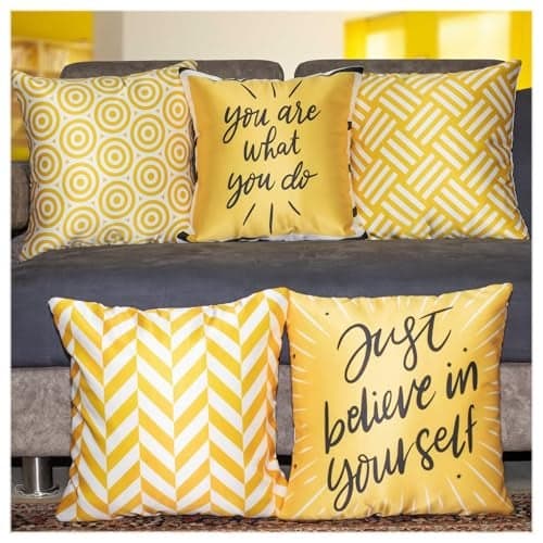 Vendola Satin 250TC Cushion Pillow Covers, Multicolor, Set of 5 Cushion/Throw Covers (16X16 Inches, Goldfinch)