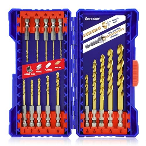 Handree 15 Pcs Hex Shank Drill Bit Set HSS Impact Driver Bit Set for Metal Quick Change Design Titanium Twist Drill Bits for Steel Aluminum Copper Plastic Sizes from 116 to 38