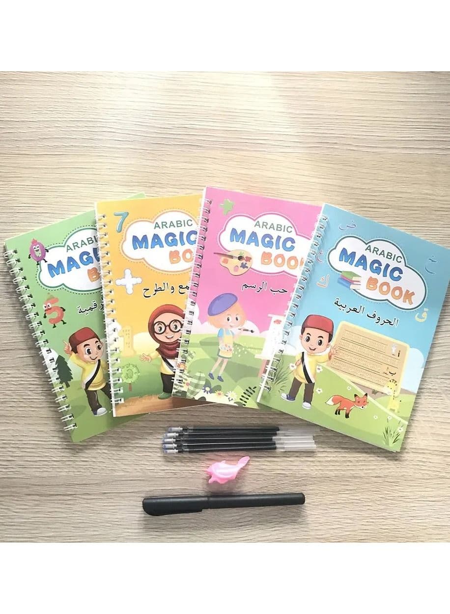 4 Piece Magic Book Practice copybook for kids Reusable Number & Letter Tracing Books, Drawing & Math Practice Books - Print Handwriting Workbook for Beginners, Preschoolers & Kindergarten Kids